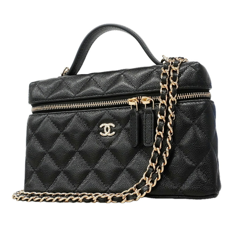 Chanel handbag/vanity bag, Matelassé chain shoulder caviar leather, black/cha...